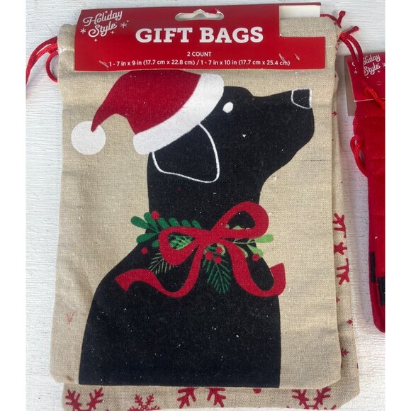 Holiday Style Cloth Gift Mini Bags Bundle New Santa Dog Christmas - Picture 2 of 5